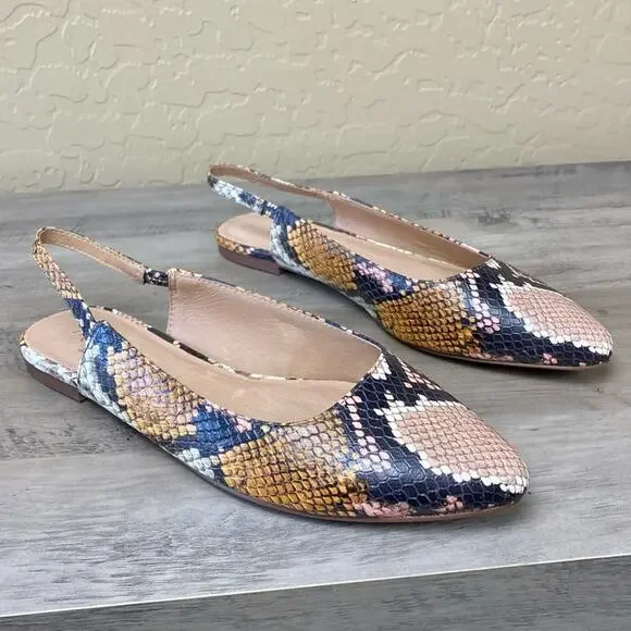 Madewell Margo Snakeskin Slingback Flats, Size 6.5 - Picture 2 of 15